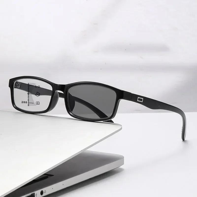 Интеллектуальные мультифокальные фотохромные очки для пресбиопии, модная квадратная маленькая оправа, очки с защитой от синего света, диоптрии до +4.0