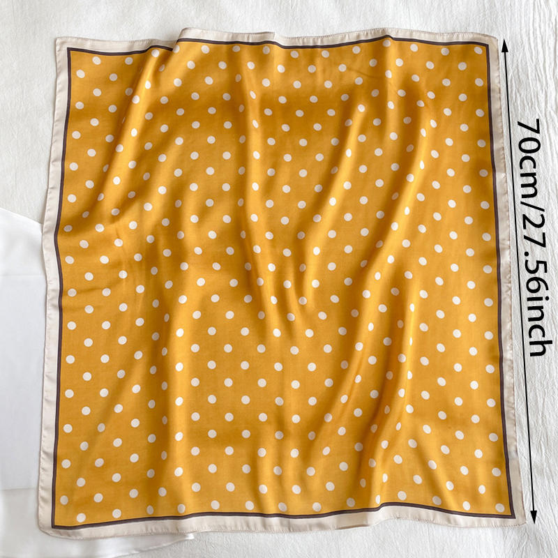 Women Lightweight Elegant Polka Dot Knotted Silk Small Square Scarf Summer Spring Elegant Neckerchief Satin Head Scarf