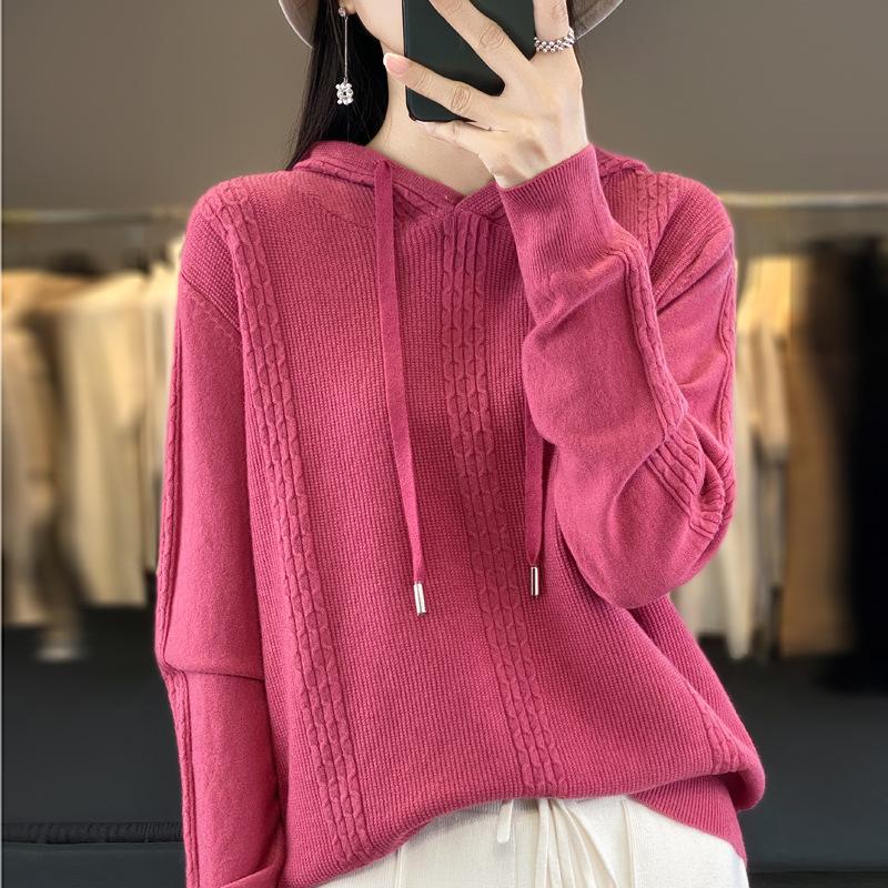 INDFS Женская мода повседневная осень-зима однотонный принт длинный рукав с капюшоном свитера