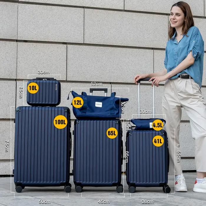 Set de Valises 6 PCS -Bleu - Coque Semi-rigide - 4 Roulettes - Imperméable
