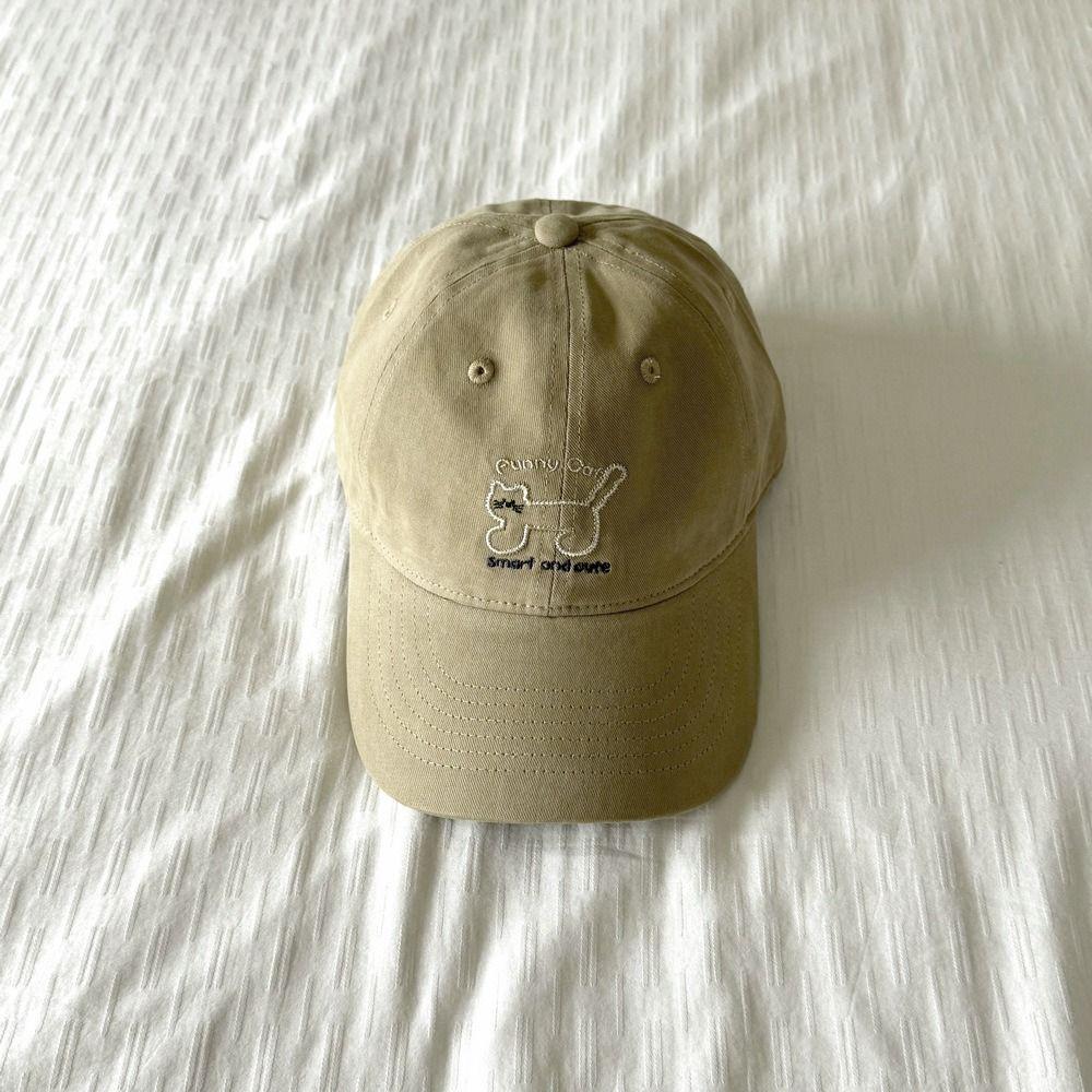 Adjustable Sunscreen Baseball Cap Breathable Cotton Peaked Hat Cat Embroidered Cap Unisex