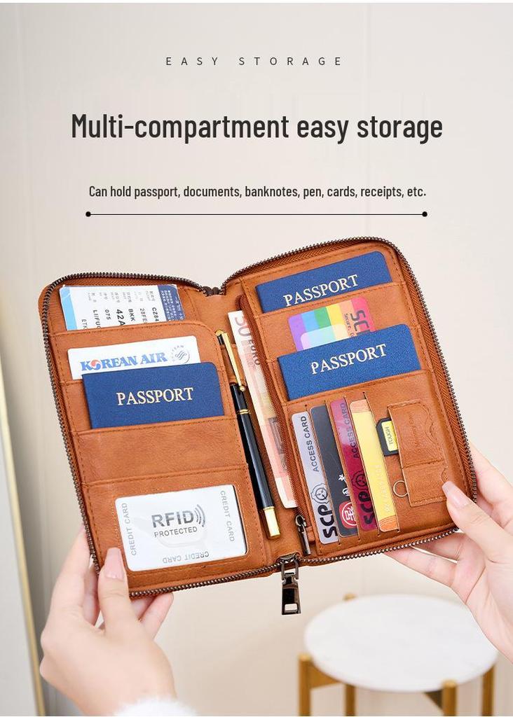 Многофункциональный кошелек-портмоне для паспорта и документов с RFID-защитой, антимагнитный, на молнии