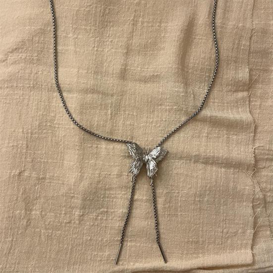 Женское ожерелье с бабочкой и розой, длинная кисточка, регулируемая, гальванизированная подвеска, нагрудная цепочка, ключица