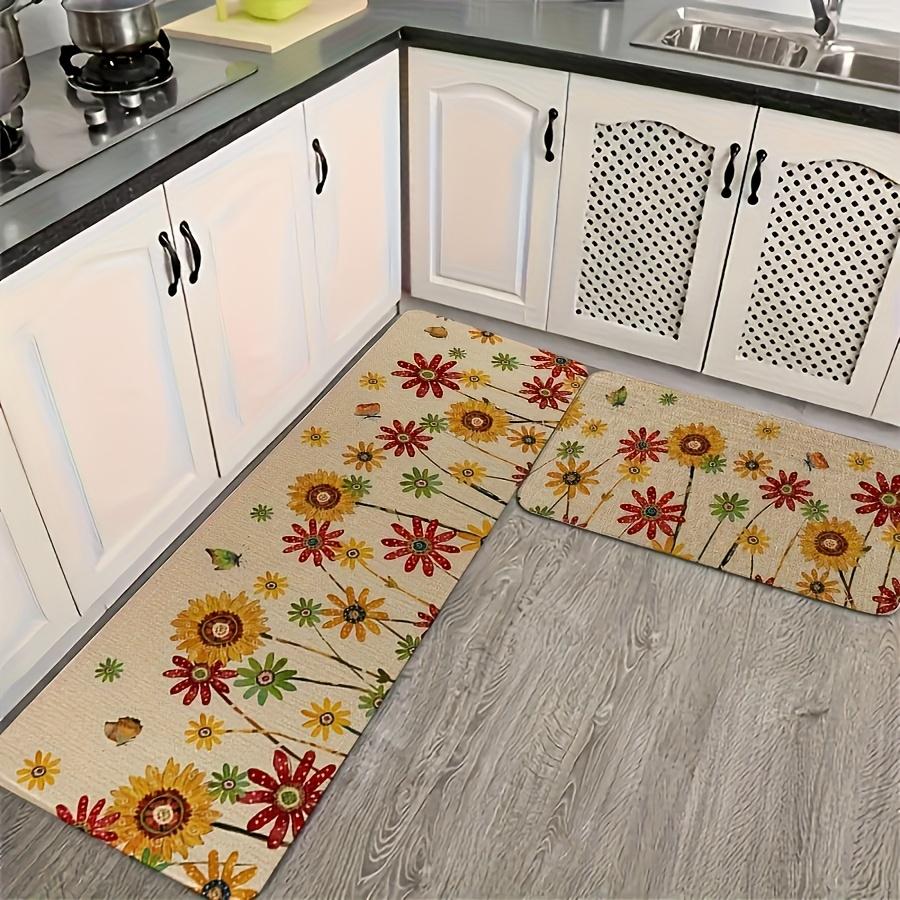 1Pcs Spring Sunflower Pattern Floor Mat Modern Kitchen Polyester Rug, Non-Slip Colorful Indoor Carpet, For Home Bathroom Bedroom Living Room Decor