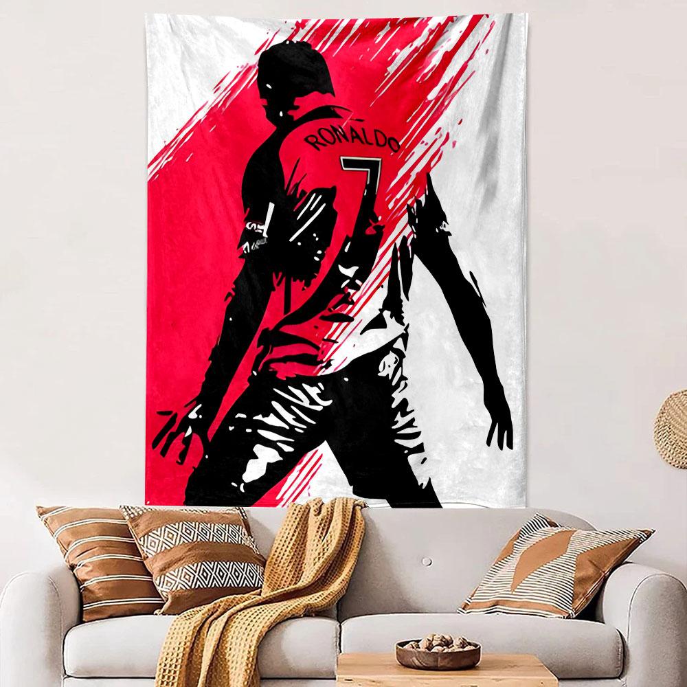 Soccer Player Silhouette in Red and Black Patterned tapestry home decor, suitable for bedroom and living room, gift