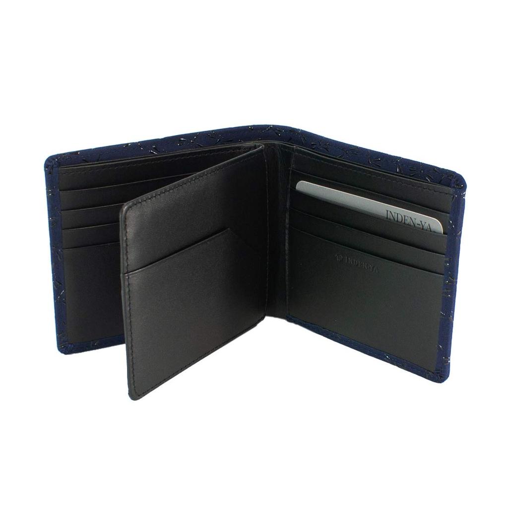Inden Bill Compartment No Coin Navy Blue X Black Dragonfly Pattern [Indenya] Bi-fold Wallet, F, Purse, Deerskin, Lacquer, 2009-04-008