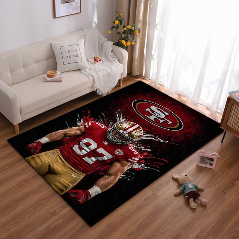 "Football Player in Red Jersey Rug Design - Non-slip rug suitable for living room and bedroom sofas"