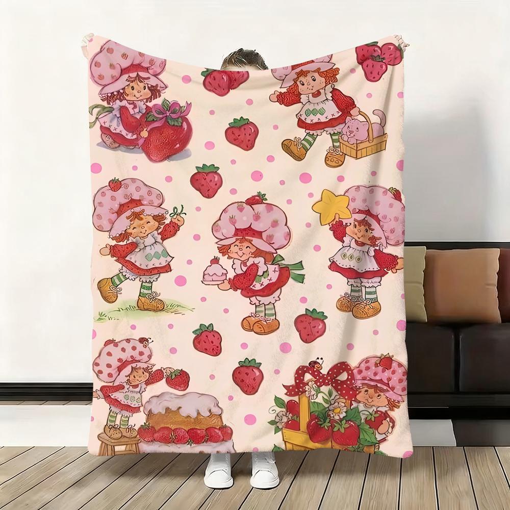 Cute Cartoon s-Strawberry S-Shortcake Throw Flannel Fluffy Soft Blanket Warm Skin-Friendly Throw for Sofa Bed Office Nap Winter