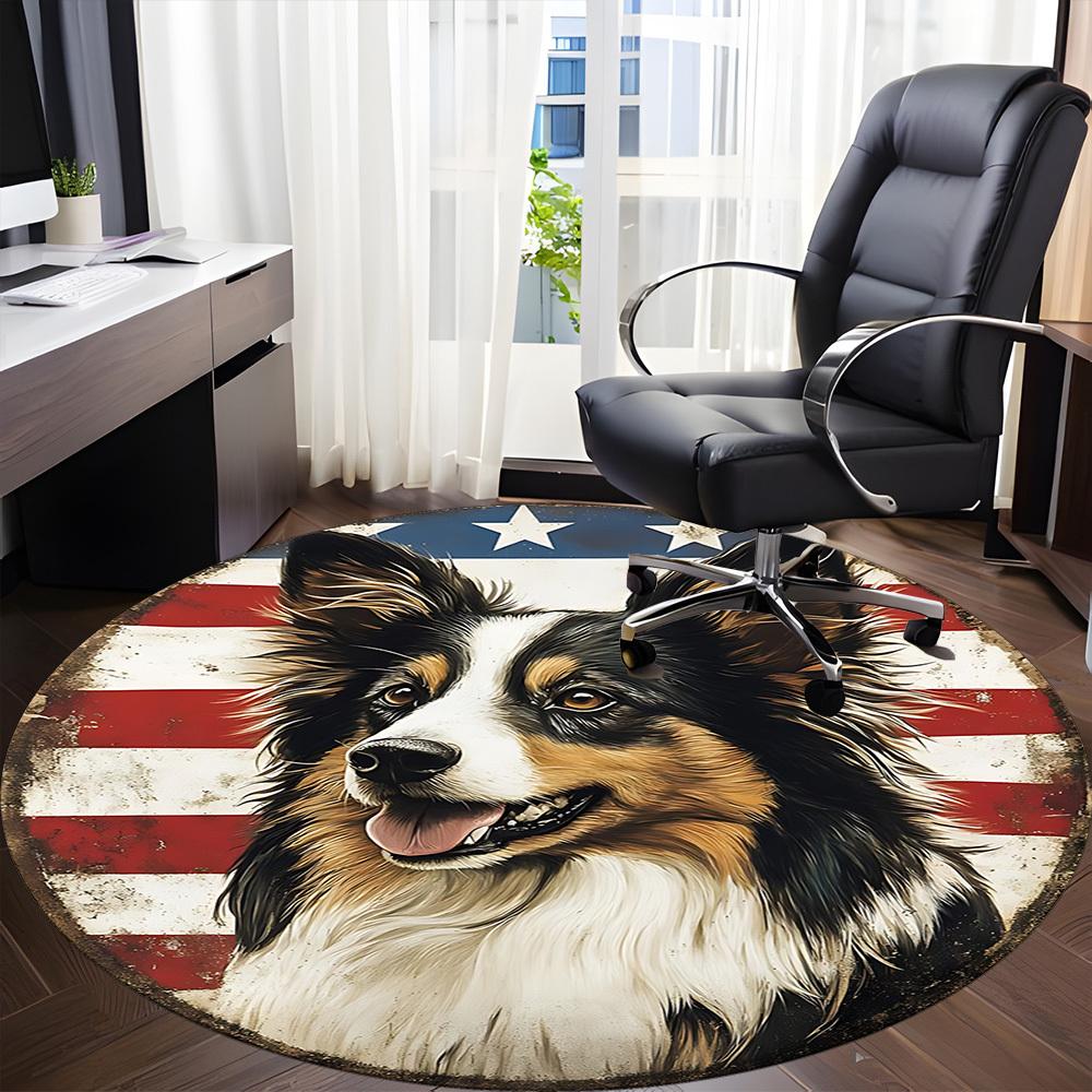 1PC Patriotic Dog Office Round Area Rug, Indoor Mat Suitable For Office, Under Office Chairs Bedroom Living Room Home Decor, Room Deco 030