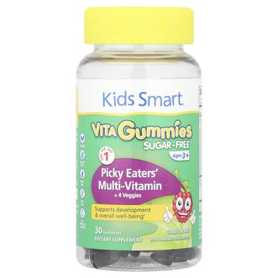 Kids Smart, Kids Smart® Vita жевательные пастилки, мультивитамины + 4 овоща для привередливых едоков, от 3 лет, цитрусово-ягодные, 30 пастилок
