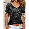 Летний топ с V-образным вырезом, принтом с 3D-цветочным узором, модная повседневная женская футболка с коротким рукавом