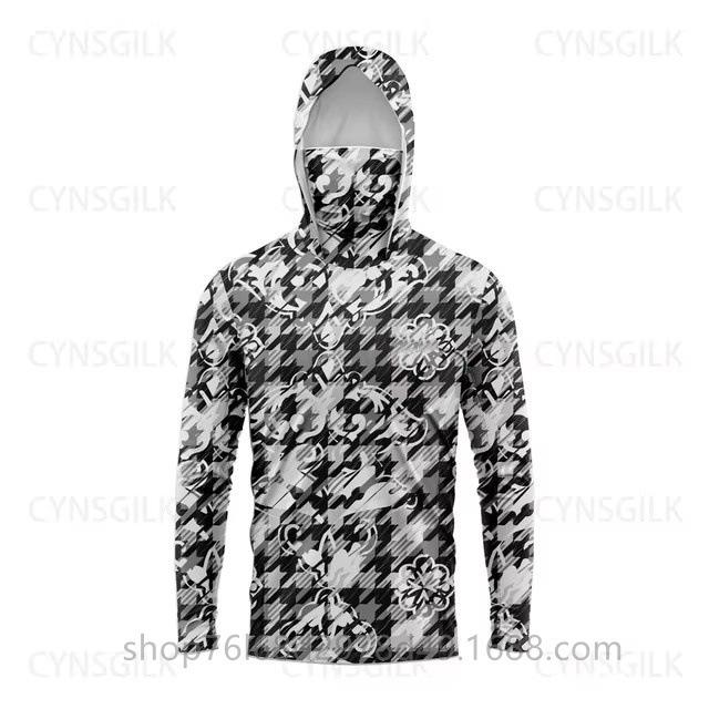 Outdoor sunscreen clothing, ice silk long-sleeved fishing clothing, quick-drying breathable hoodie, face towel, integrated mosquito-proof clothing