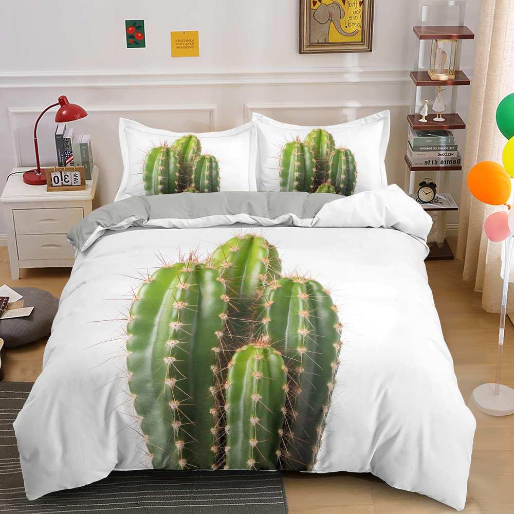 Комплект пододеяльника Cactus Принт тропических растений Комплект постельного белья для детей подростков Полиэстер Свежий стиль Двуспальный Квинсайз Кингсайз Пододеяльник