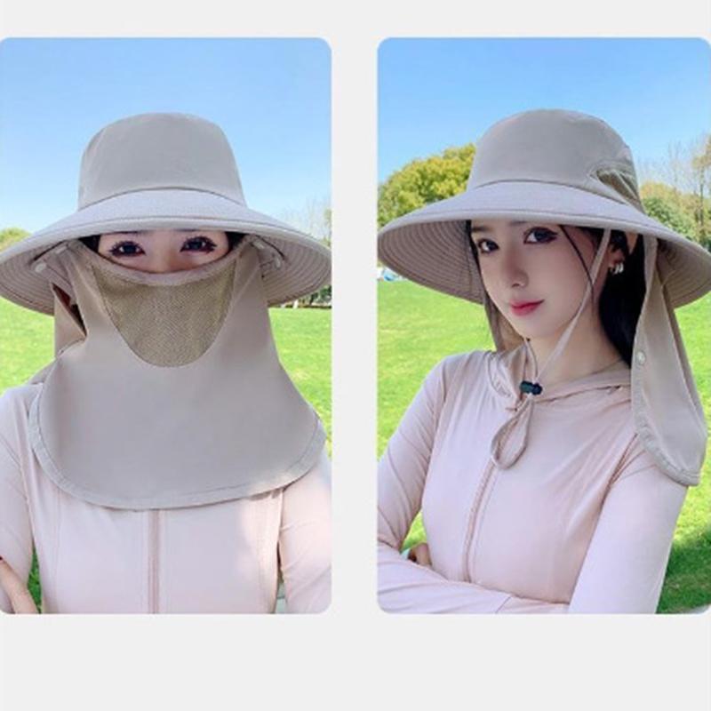 Women UPF 50+ Sun Hat with Face Cover and Neck Flap Outdoor Fishing Hiking Gardening Wide Brim Breathable Cap