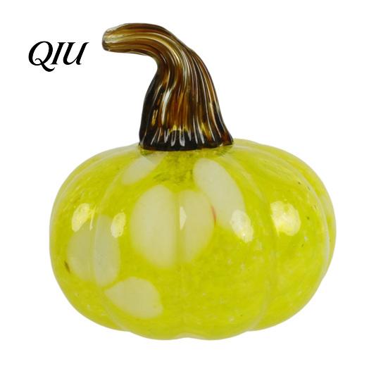 Unique Glass Art Pendant Hand Blown Pumpkin Figurine, Creative Adornment for Desktop Decoration, Fall Rainbow Light Refraction Decor