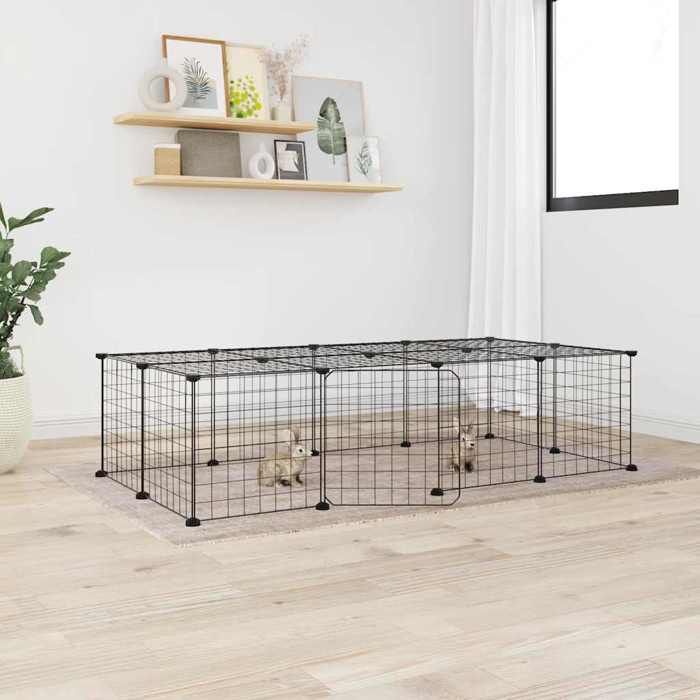 3114055 vidaXL Pet Cage with 20 Panels and Door Black 35x35 Cm