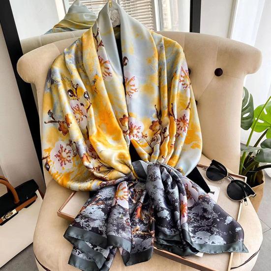 Rectangle Shawl Sunscreen Exquisite Faux Silk Scarf Women Green Head Wrap Peacock Pattern Costume Accessories