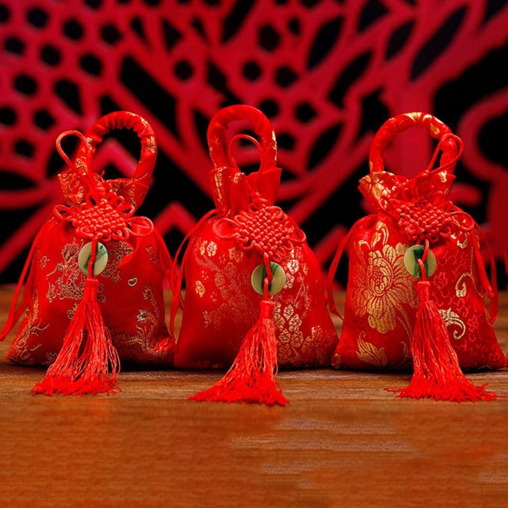 Large Capacity Canvas Flower Drawstring Bag Chinese Style New Year Bucket Bag Female/Girls