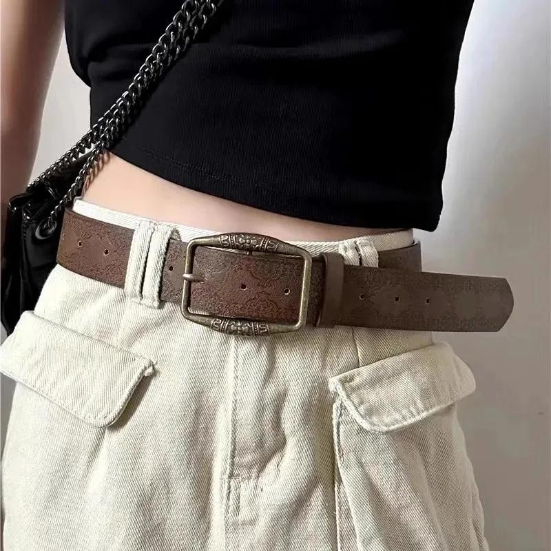 Unisex Y2K PU Leather Belts for Women Men High Quality Brown Jeans Belt Personality Waistband Deisgner Belts Fashion Accessories