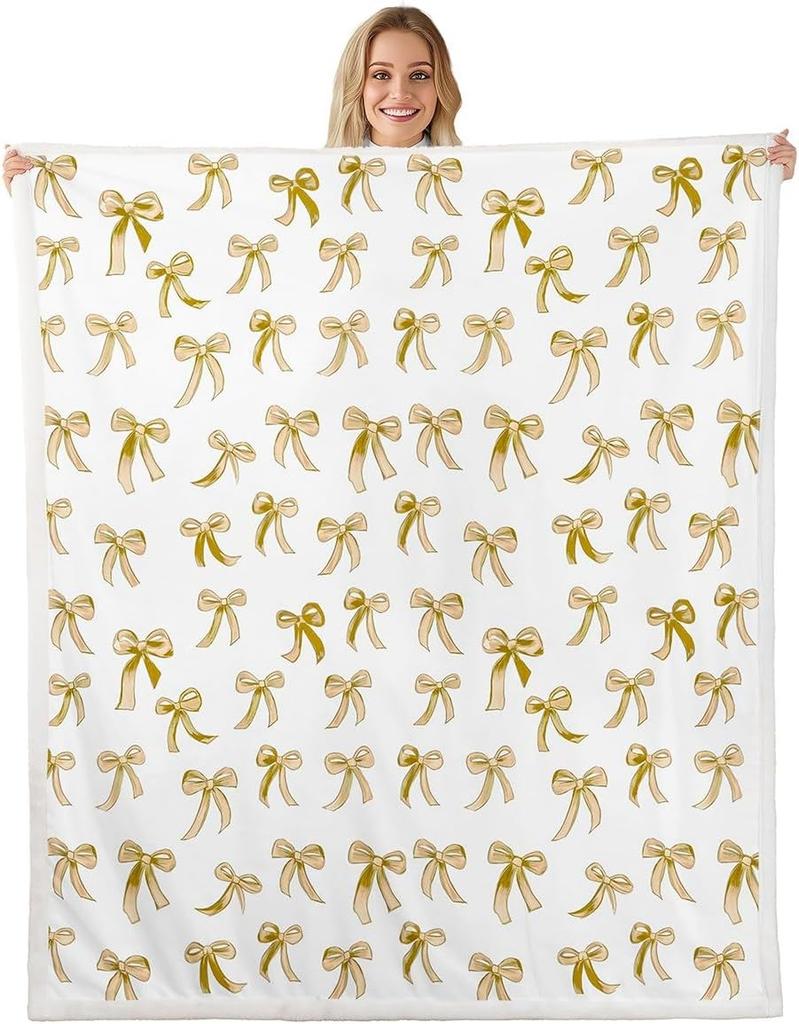 Плед с узором из синих бантов Мягкий флисовый плед Элегантный домашний декор Подарок для женщин Девочек Спальня Постельное белье Покрытие