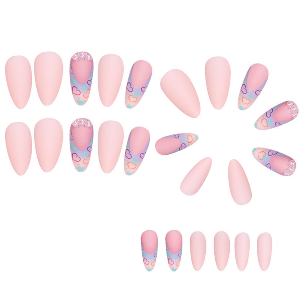 Light Pink with Colorful Heart Decor False Manicure Durable & Never Splitting Comfort Fake Nails for Fingernail DIY Decoration