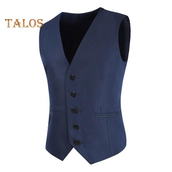 Мужской жилет с V-образным вырезом без рукавов однобортный пиджак однотонный карманный дизайн осенне-зимний деловой жилет