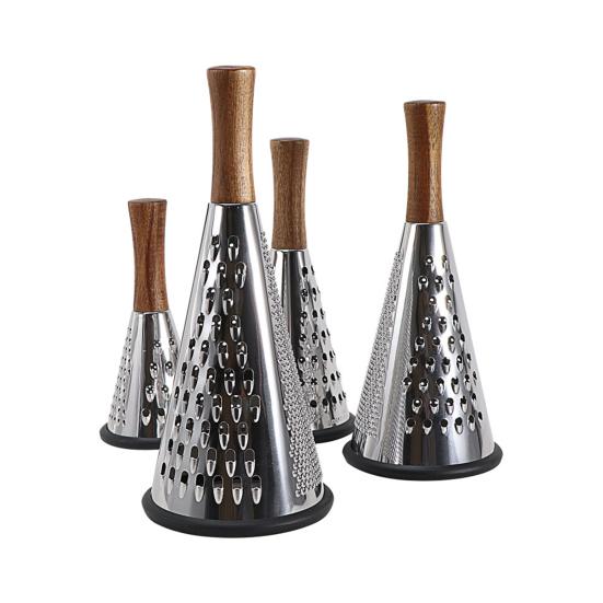 Stainless Steel Cone Cheese Grater with Wood Handle 3 Sided Vegetable Shredder for Grating Cheese Chocolate Vegetables