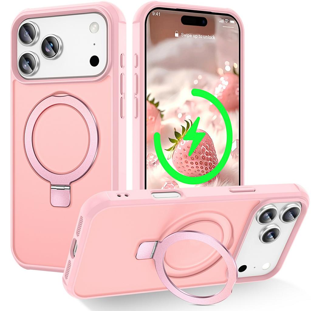 Чехол для iPhone 17 Pro Max с кольцом-держателем и подставкой, совместимый с MagSafe, из ТПУ + ПК