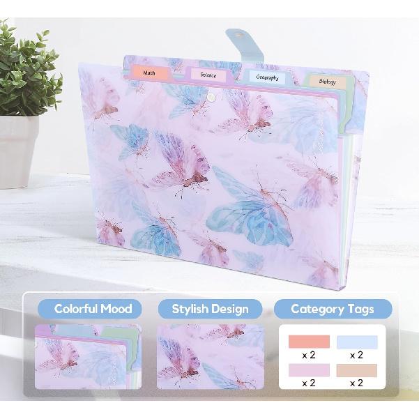 Forest Series Expanding File Folder Stylish Funky Cute Retro Document Organizer with Natural Scenes for Students,Teachers & Freelancers - Blue