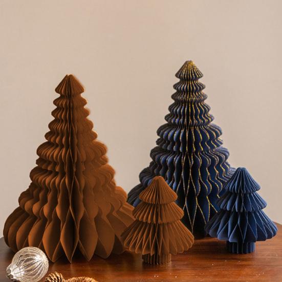 2Pcs Paper Christmas Tree Decoration 3D Honeycomb Trees Table Centerpiece Holiday Home Decor for Parties Supplies