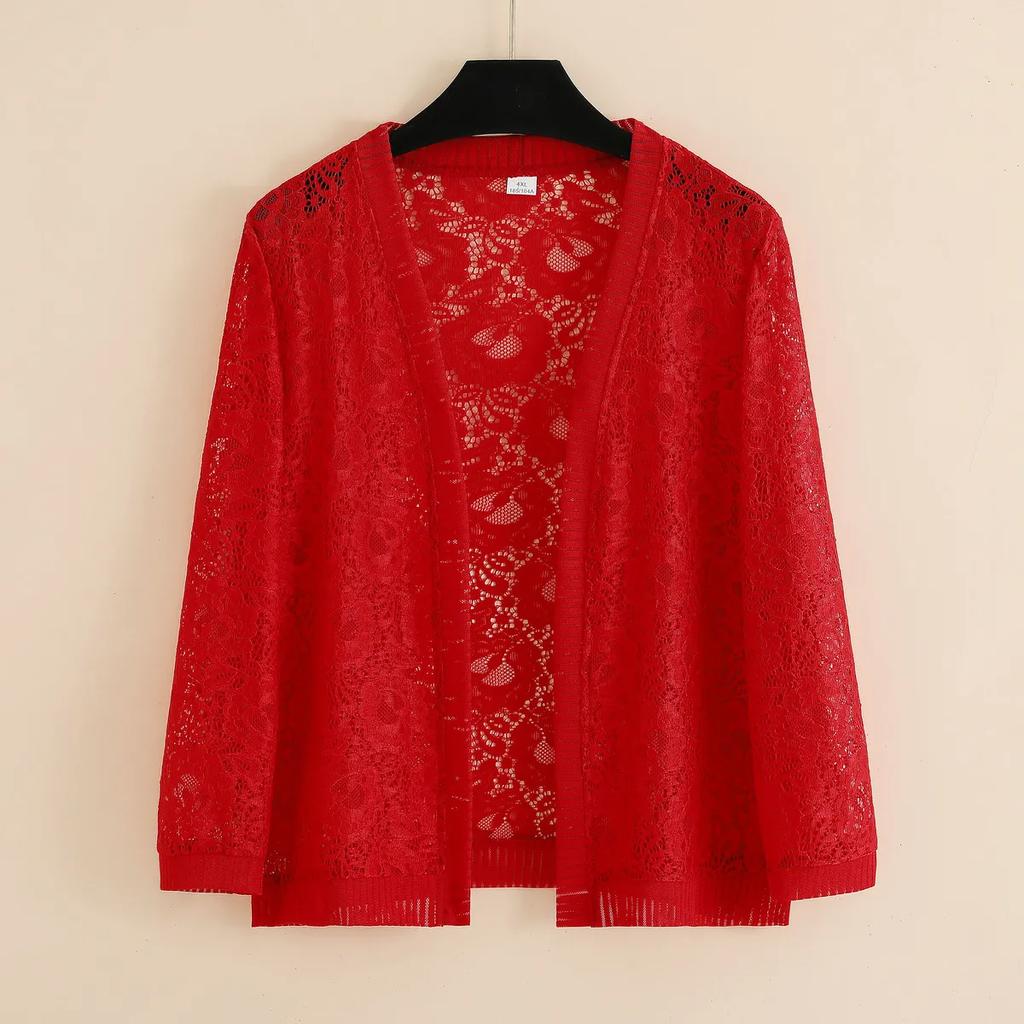 Женский летний однотонный тонкий кружевной солнцезащитный короткий повседневный кардиган Temperament