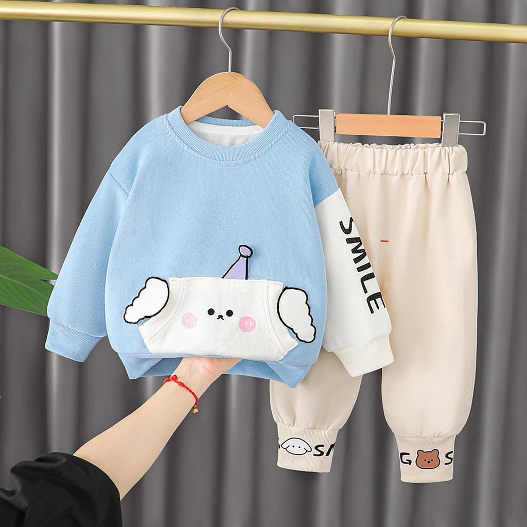 Симпатичные топы с принтом + штаны для маленьких девочек и мальчиков, пижамный спортивный костюм, комплект одежды