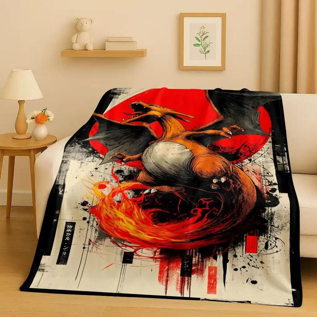 3D Charizard Pokemon Cartoon Christmas Gift Flannel Blanket,Ultra Soft Plush Throw for Home Bedroom Bed Sofa Cover Kids