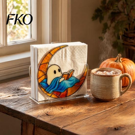 Retro Style Napkin Holder Holder, Ghost Halloween Theme, Transparent Acrylic Vertical Dispenser, for Dining Tables Bars Kitchens Party Bar