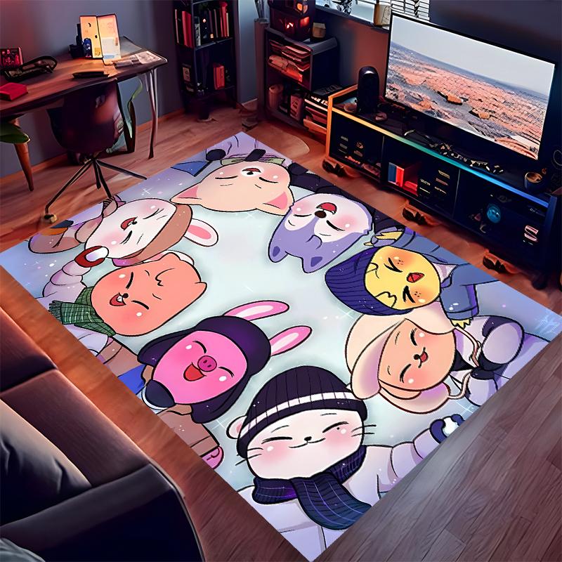 1pc Kpop Print Area Rug - Soft, Washable Non-Slip Indoor Mat for Office Chairs, Living Room, Home Office Decorative Rug