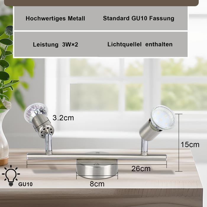 Plafonnier 2 Spots Orientables NETTLIFE - GU10 6W, Métal Argenté, ampoule non fournie, pour Salon, Chambre, Cuisine, Couloir