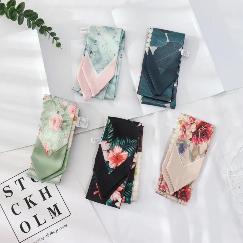 New Summer 130*7 Ins Small Hairband Lovely Print Long Silk Scarf Wrist Ribbon Skinny Scarf For Women