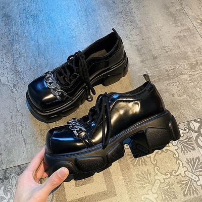 Ретро Платформа Женские Туфли Весна и Осень Квадратный Носок Металлическая Цепь Женская Обувь Повседневная Со Скидкой Стильная Новейшая Обувь Y2k