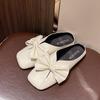 Shoes for Women Sexy with Bow Flat Woman Mules Slippers Silver Sandals Waterproof Small Size Chic and Elegant Non Slip 39 Slides