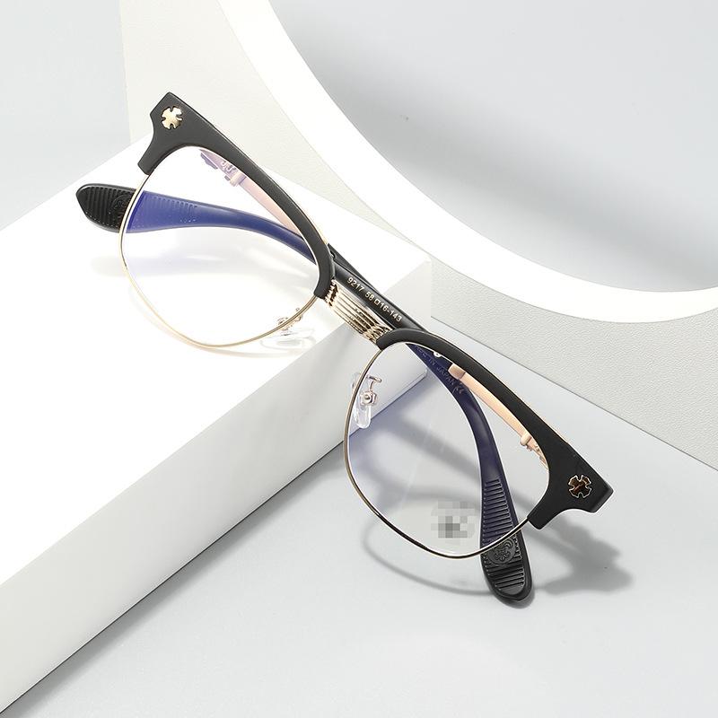 New metal half-frame glasses, Croft core wind engraved anti-blue flat glasses