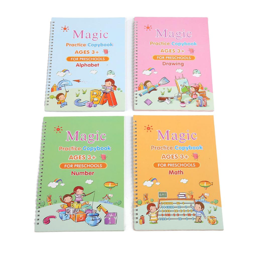 4 упаковки тетрадей для практики детей с автоматическим выцветанием чернил 3D-рифленая тетрадь для практики письма для дошкольников 