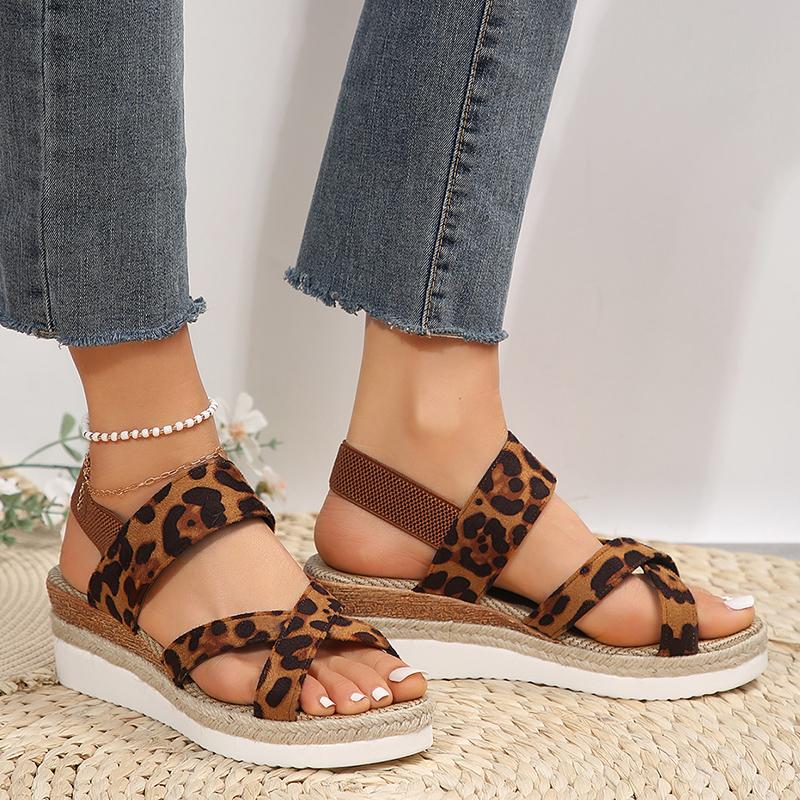 Женские босоножки на танкетке с леопардовым принтом Lucyever, удобные босоножки на платформе для женщин, повседневная летняя обувь с открытым носком, Mujer