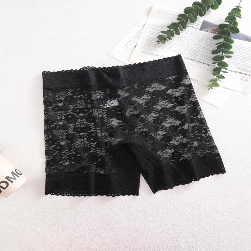 S-XXL Lace High Waist Boyshort Underwear Women's Sexy Hollow Out Solid Color Lingerie Transparent Stretchy Boxer Panties