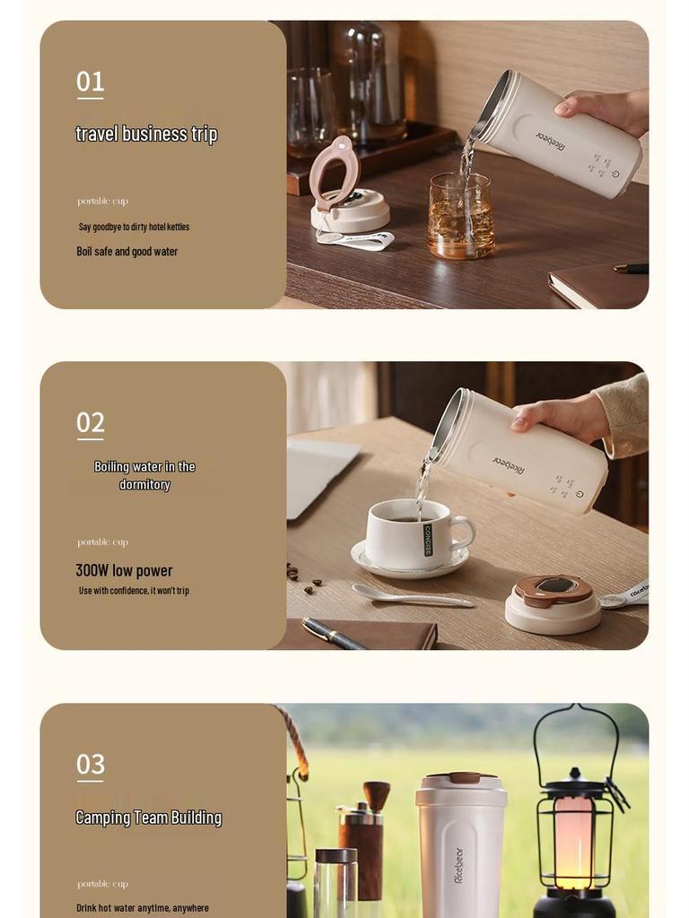 Портативный мини умный электрочайник и термокружка с USB-зарядкой для путешествий.