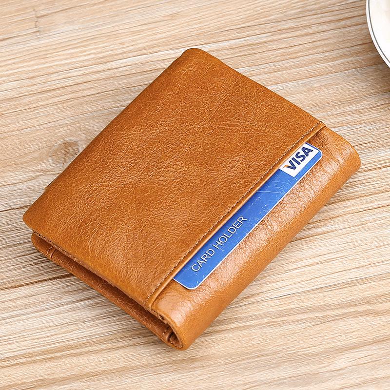 Мужской кожаный кошелек Trifold Retro RFID - короткий, с защитой от кражи и несколькими отделениями для карт