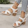Fashion Summer White Thick High Heels Sandals Women Fashion Hook Loop Platform Sandles Woman Plus Size Cross Band Beach Sandalias Mujer