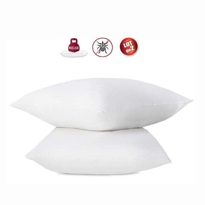 Set of 2 Anti-mite Pillows - 60 X 60 Cm - 100% Biome® Treated Cotton - ABEIL