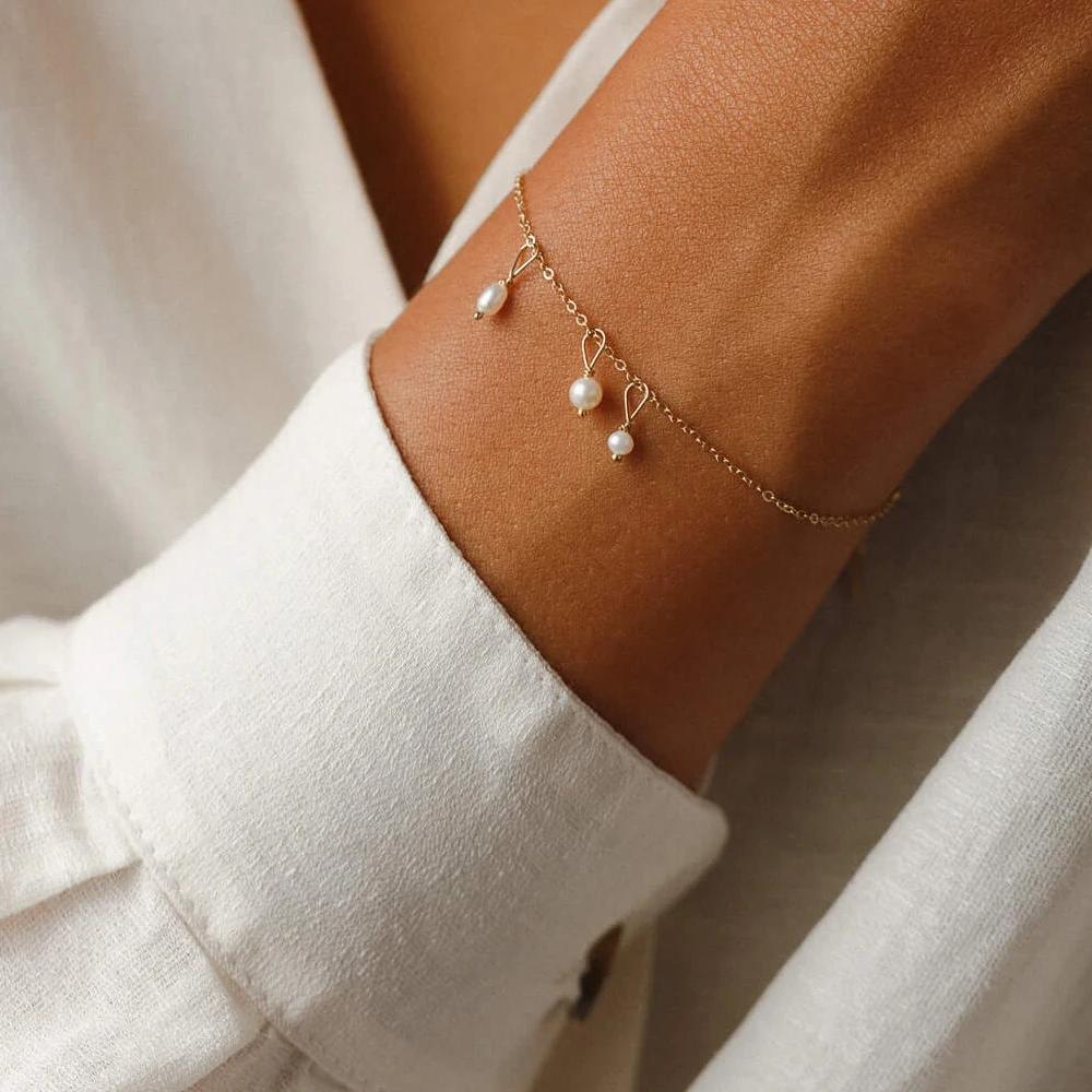 eManco Luxury Elegant Natural Freshwater Pearl Pendant Stainless Steel Bracelet Gold Color Women's Daily Gift Giving Trendy