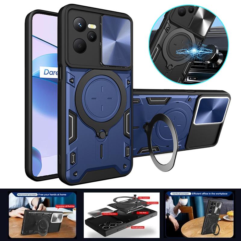 Для Oppo Realme C35 чехол слайдер камера противоударный бронированный чехол для телефона Realme C35 C 35 RealmeC35 автомобильный магнитный держатель кольцо задняя крышка