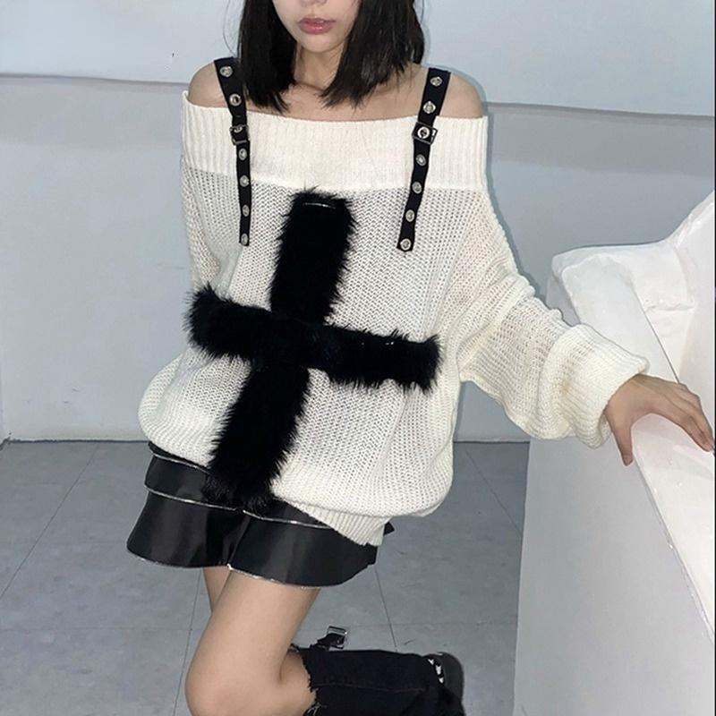 Harajuku Knitting Oversize Sweater Women White Printed Hiphop Streetwear Punk Loose Pullover Casual Women Y2k Tops Club Style